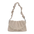 Chic off-white pleated cloud bag with elegant pearl strap and detachable shoulder belt - Off White