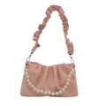 Pink pleated cloud bag with pearl chain detail and matching ruched shoulder strap - Pink