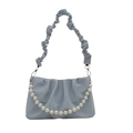 Light blue pleated cloud bag with scrunchie handle and white pearl chain decoration - Blue