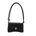 Borsa a spalla nera minimalista con fibbia dorata e tracolla con nodi decorativi - Nero