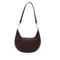 Sac hobo marron foncé avec motif géométrique embossé et crochets dorés minimalistes - Brun Foncé