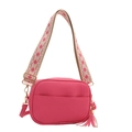 Borsa a tracolla rosa con ampia tracolla geometrica e frange in pelle martellata - rosa acceso