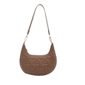 Sac sous le bras croissant marron avec gaufrage géométrique et détails dorés - Kaki