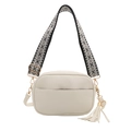 Borsa a tracolla squadrata bianco crema con ampia tracolla in tessuto geometrico - Bianco