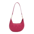 Magenta crescent underarm bag with geometric embossing and golden metal hardware - Rose Pink