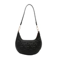 Borsa hobo a mezzaluna nera con trama trapuntata geometrica e finiture dorate - Nero