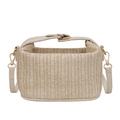 Straw crossbody bag in cream white with V-texture weaving and golden twist lock - Off White