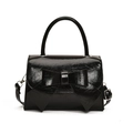 Elegante borsa nera in pelle stropicciata con fiocco grande e manico rigido rotondo - Nero