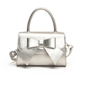 Borsa a mano argento metallizzato con fiocco grande e pelle con trama increspata - Argento