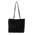 Fashionable black bow-accented tote bag with vintage texture and metallic eyelet details - Black