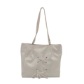 Creamy white large tote bag with decorative bow straps and minimalist shoulder design - White