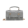Grey textured crossbody bag with golden chain strap and top handle in a minimalist style - Silver