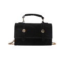 French style pleated black handbag with gold chain strap and decorative metallic hardware - Black