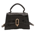 Sac à main noir à motif crocodile avec fermoir doré et bandoulière réglable chic - Noir