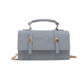 Light blue textured leather handbag with gold hardware and chain shoulder strap on white base - Blue