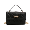 Elegant black quilted small square crossbody bag with gold hardware and top handle - Black