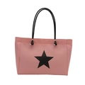 Pink tote bag with black star print and long handles for daily student commute - Pink