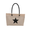 Beige tote bag with large black star print and durable fabric for daily commute - White