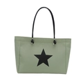 Light green canvas tote bag with a bold black star print and long shoulder straps - Green