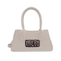 White crocodile pattern mini handbag with ZMIEBO logo and adjustable strap for women - White