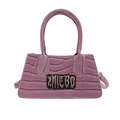 Pink crocodile pattern handbag with ZMIEBO letter patch and street style top handles - Purple