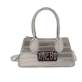 Silver crocodile pattern handbag with ZMIEBO embroidery patch and dual handles - Silver