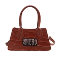 Brown faux crocodile leather crossbody bag with ZMIEBO embroidery patch and top handle - Brown