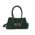 Dark green croc-embossed crossbody bag with pink graffiti embroidery patch - Green