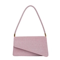 Rosafarbene Pailletten-Umschlag-Clutch mit asymmetrischer Klappe und Kette - Rosa