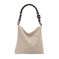Bolso de hombro en terciopelo crema con cuentas de madera marrones y estilo retro - Blanco
