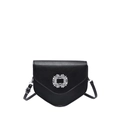 Borsa a tracolla nera con patta a V e fibbia in strass quadrata per donna alla moda - Nero
