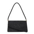 Schicke schwarze Glitzer-Umschlagtasche mit asymmetrischer Klappe und Goldkette - Schwarz