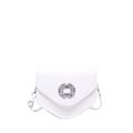 Borsa a tracolla in pelle bianca con fibbia quadrata in strass e tracolla regolabile - Bianco