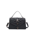 Chic black crocodile embossed leather crossbody bag with elegant gold horseshoe buckle - Black