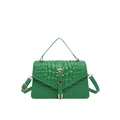 Green crocodile-embossed small square handbag with gold hardware and shoulder strap - Green