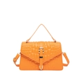 Bright orange crossbody bag with crocodile embossing and golden metal clasp on white background - Orange