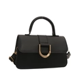 Classic black leather crossbody bag featuring a gold D-buckle and top handle - Black