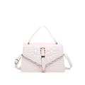 Elegant off-white crocodile embossed small square handbag with golden metal buckle - White