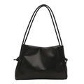 Borsa tote nera minimalista in pelle lucida con coulisse laterali e doppie tracolle lunghe - Nero