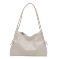 Borsa tote beige in morbida ecopelle con scritta GONGZI a rilievo e nodi decorativi - Bianco