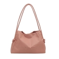 Grande borsa tote minimalista in morbida pelle rosa cipria con spalline sottili - Rosa