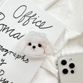 Detail of cute white puppy pop socket with bow on acrylic finish over a white phone - Transparent Stand - Dog Head with Bowknot