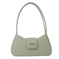 Minimalist sage green baguette bag with gold buckle on a clean white background - Green