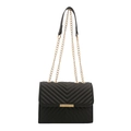 Minimalist black quilted crossbody bag with gold chain strap and elegant V-shaped stitching - Black