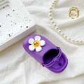 Cute purple clog shoe phone grip with 3D sunflower and smiley face design - Purple
