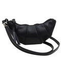 Mini black leather croissant shoulder bag with pleated details and thin strap design - Black