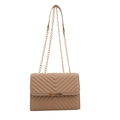 Minimalist beige quilted crossbody bag with gold chain strap and rectangular clasp - Khaki