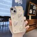 Chic iPhone case with 3D iridescent hearts and pearls decoration in creamy white - Electroplated Frame-Laser Wrinkle Heart-Apricot / iPhone 7/8/SE 2020