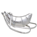 Mini silver croissant bag in metallic leather with crossbody strap and pleated texture - Silver