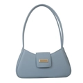 Elegante graublaue Baguette-Schultertasche mit einem edlen goldenen Metallverschluss - Blau